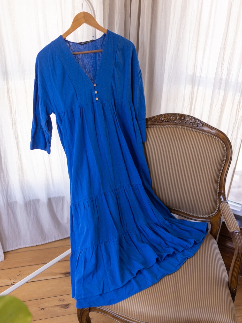 Zara Blue Lightweight linen Blend maxi Dress